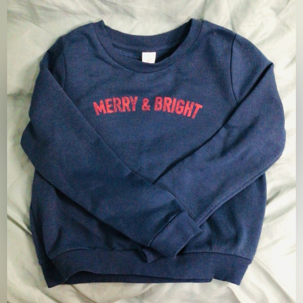 SHEIN Navy Blue 'Merry & Bright' Kids Sweatshirt